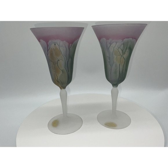 Nouveau Art Glass Hand Painted by RUEVEN Hard to Find Colorful Water Glasses - Picture 6 of 16